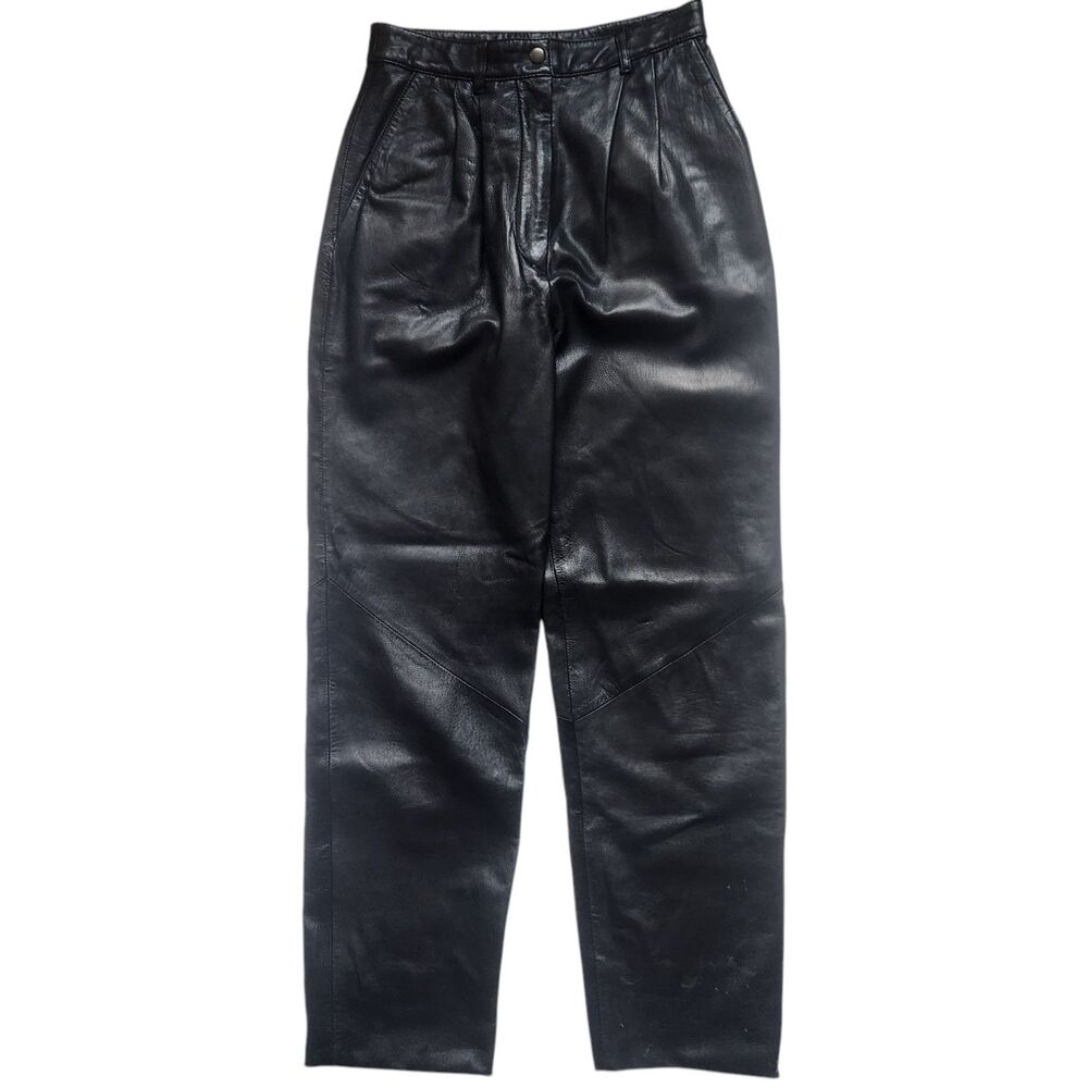 Vintage 90s Wilsons Leather Expresso Brown High Waist Taper Carrot Moto Pants 4